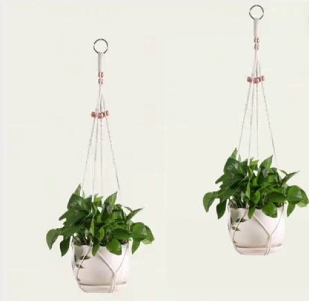 2‑Pack Handmade Macrame Plant Hangers, Hanging Plant Pot Racks
